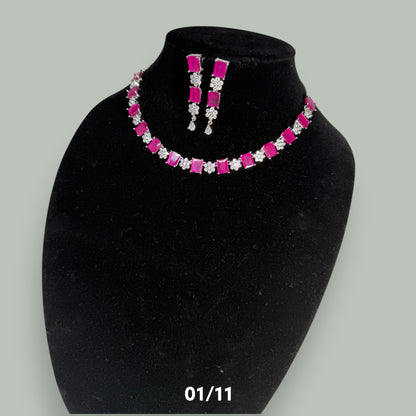 Single layered CZ Neckset complemented with pink stones