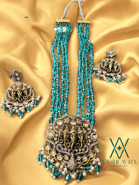 Ganesh Motive Pendant with Oval Czech Glass Beads